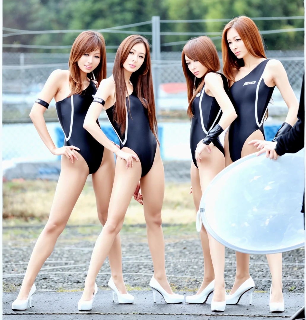Ultra High Leg、Ultra-thin high-leg black swimsuit、Breast augmentation、Tight swimsuit、Stiletto heels、Survival Swimsuit Black、Sexy body lines、Shiny black competitive swimsuit、high resolution