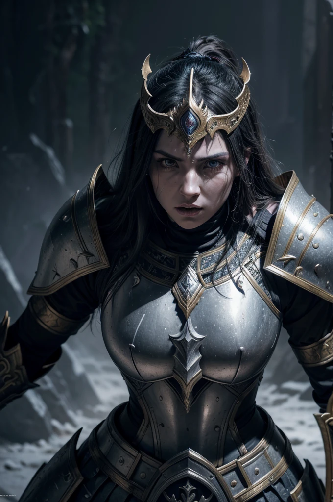 a highly detailed and realistic portrait of an imperial paladin-battle mage hybrid worshiper of akatosh, extremely detailed face and eyes, intricate armor and weaponry, powerful expression, dramatic lighting, cinematic composition, epic fantasy, rich colors, volumetric lighting, dramatic shadows, award winning digital art, concept art, unreal engine, 8k, photorealistic