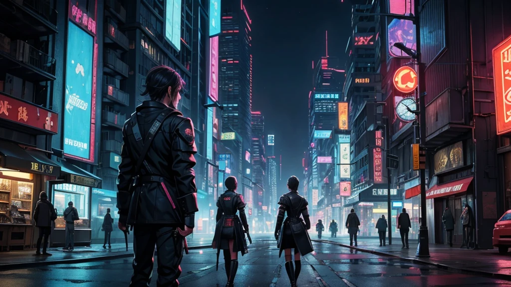 Please create a detailed map for a tabletop RPG with a futuristic and cyberpunk setting. The map should include a large city with towering skyscrapers and neon signs, bustling streets with flying vehicles, industrial areas with automated factories, and some darker, more run-down neighborhoods. Also, include a central zone that serves as a meeting point or market where characters can interact and trade. The atmosphere should be technological, with touches of dystopia and high technology present in all aspects of life.