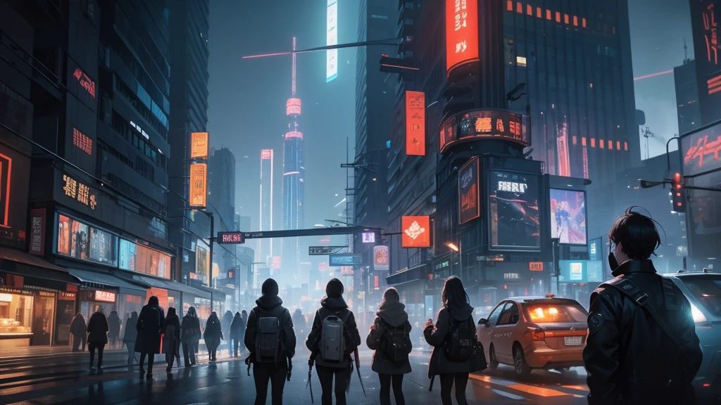 Please create a detailed map for a tabletop RPG with a futuristic and cyberpunk setting. The map should include a large city with towering skyscrapers and neon signs, bustling streets with flying vehicles, industrial areas with automated factories, and some darker, more run-down neighborhoods. Also, include a central zone that serves as a meeting point or market where characters can interact and trade. The atmosphere should be technological, with touches of dystopia and high technology present in all aspects of life.