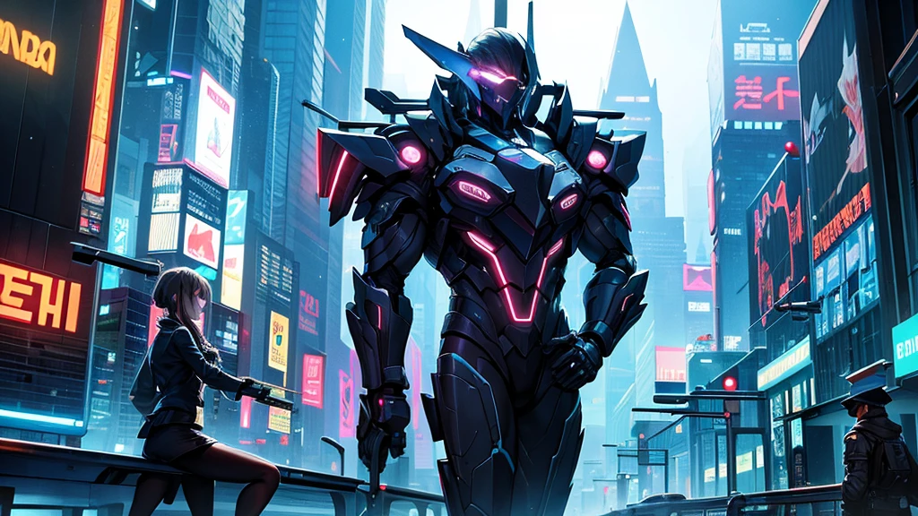 Please create a detailed map for a tabletop RPG with a futuristic and cyberpunk setting. The map should include a large city with towering skyscrapers and neon signs, bustling streets with flying vehicles, industrial areas with automated factories, and some darker, more run-down neighborhoods. Also, include a central zone that serves as a meeting point or market where characters can interact and trade. The atmosphere should be technological, with touches of dystopia and high technology present in all aspects of life.