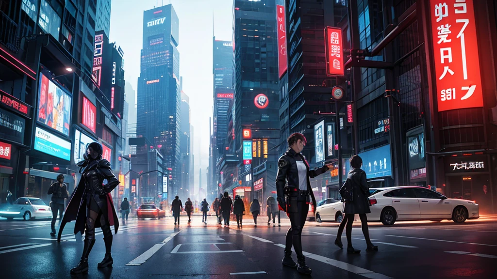Please create a detailed map for a tabletop RPG with a futuristic and cyberpunk setting. The map should include a large city with towering skyscrapers and neon signs, bustling streets with flying vehicles, industrial areas with automated factories, and some darker, more run-down neighborhoods. Also, include a central zone that serves as a meeting point or market where characters can interact and trade. The atmosphere should be technological, with touches of dystopia and high technology present in all aspects of life.