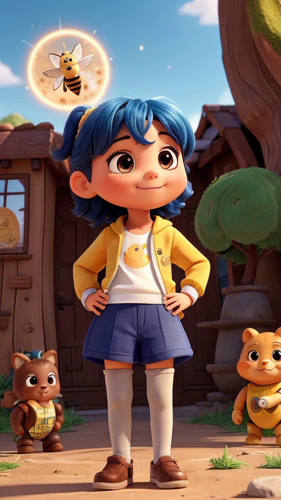 Dudu is a curious and lively boy, always ready to explore and learn new things. With messy brown hair and a friendly smile, he wears colorful clothes that reflect his cheerful personality. Dudu is accompanied by his enchanted friends: luna, a calm one with starry blue hair; Tico, an energetic friend who loves to play and do stunts; honey, a sweet little bee who takes care of everyone with her pot of honey; e Rocky, a strong, protective little robot that shines when excited. standing together, they explore a vibrant and colorful world, with settings such as enchanted forests and flower meadows. Each episode brings an educational adventure where Dudu and his friends learn together, face challenges and share positive, constructive messages to viewers, creating a welcoming and inspiring atmosphere.