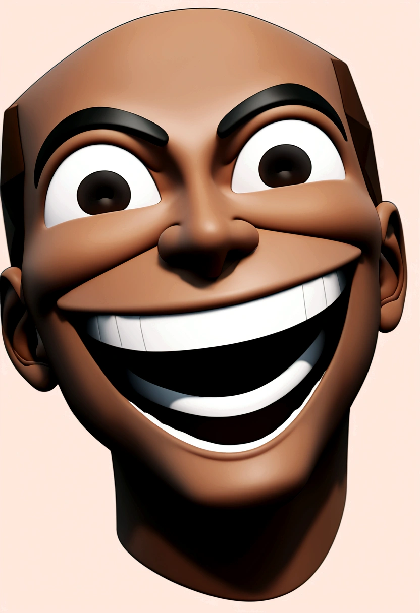 Illustration of smiling man, insane smile, brown skin man with a giant grin, smiling happily at the camera, cheeky smile, he is smiling, very huge smile, smiling male, headshot profile picture, laughing huge smile, drawing in 3D Art style, C4D, pure white color background, Disney style, pixar style render illustration Super Detail, 8K