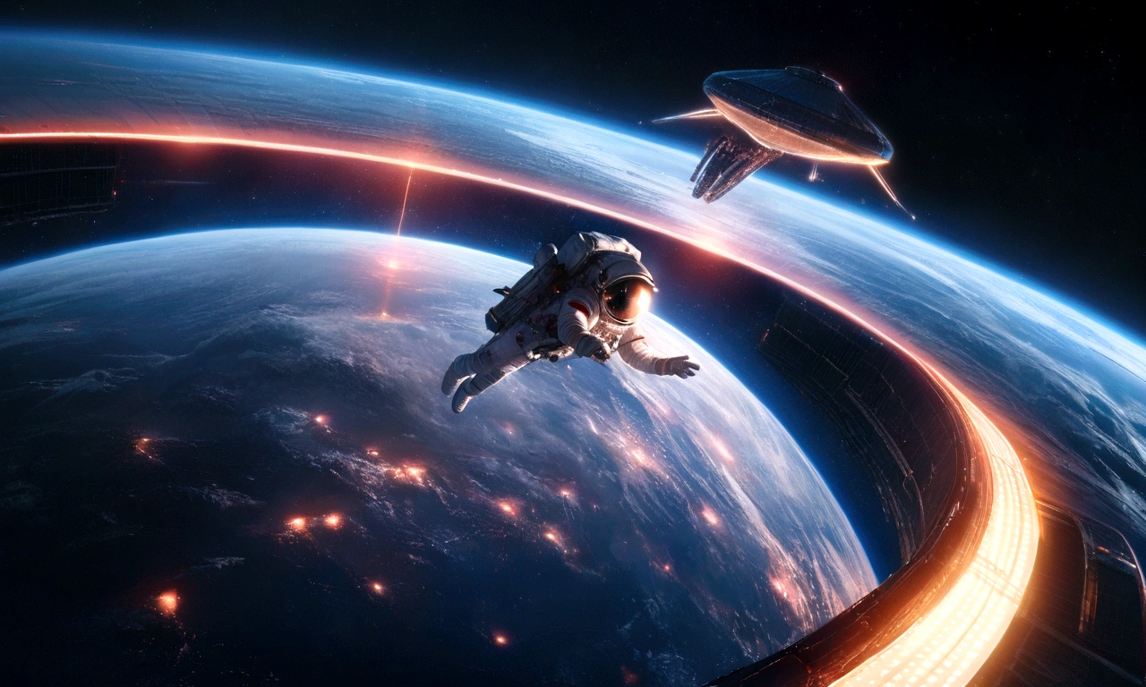 a female astronaut swimming in space, space colony, ultra-detailed, hyperrealistic, 8k, highly detailed, volumetric lighting, cinematic composition, dramatic lighting, realistic textures, vibrant colors, awe-inspiring, breathtaking, mesmerizing, otherworldly, futuristic, advanced technology, glowing spacecraft, floating debris, vast expanse of stars, ethereal atmosphere