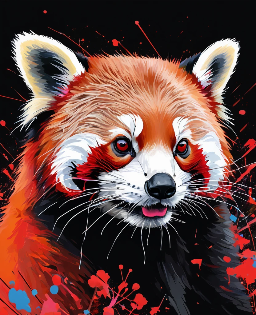 Graffiti, scribble, Comics by Petra Cortright, best quality, masterpiece, red panda artwork, Representative work, official art, Professional, Ultra intricate detailed, 8k, red panda art, Black background