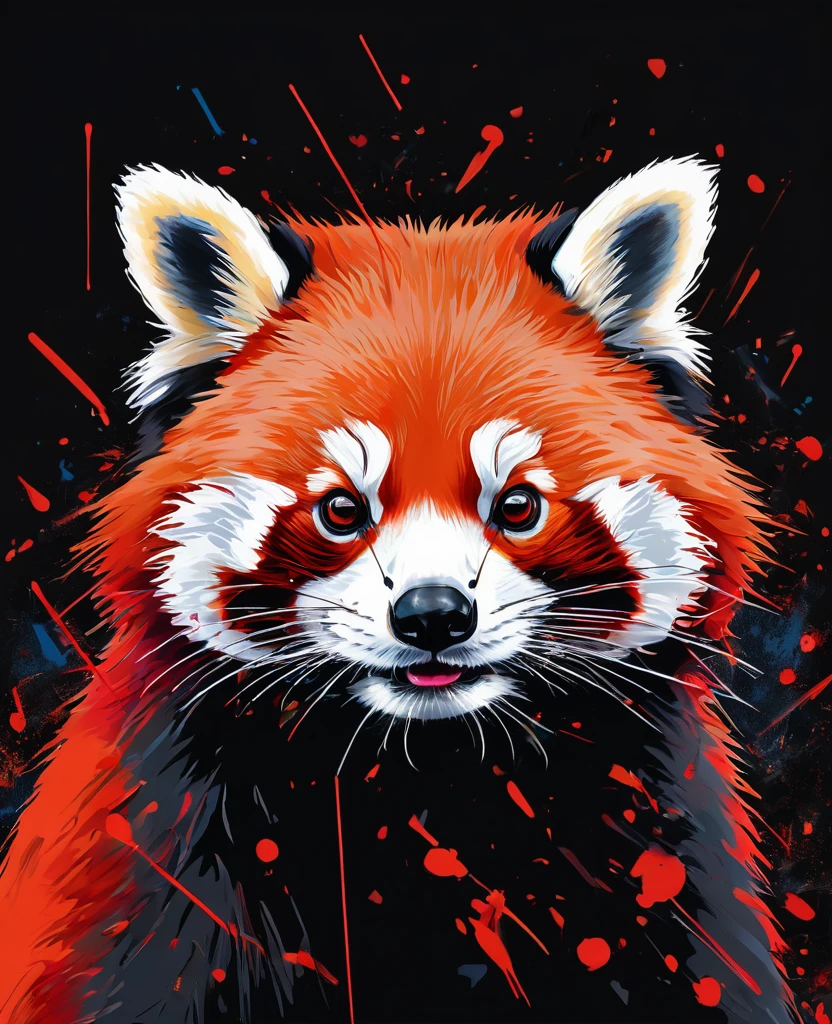Graffiti, scribble, Comics by Petra Cortright, best quality, masterpiece, red panda artwork, Representative work, official art, Professional, Ultra intricate detailed, 8k, red panda art, Black background