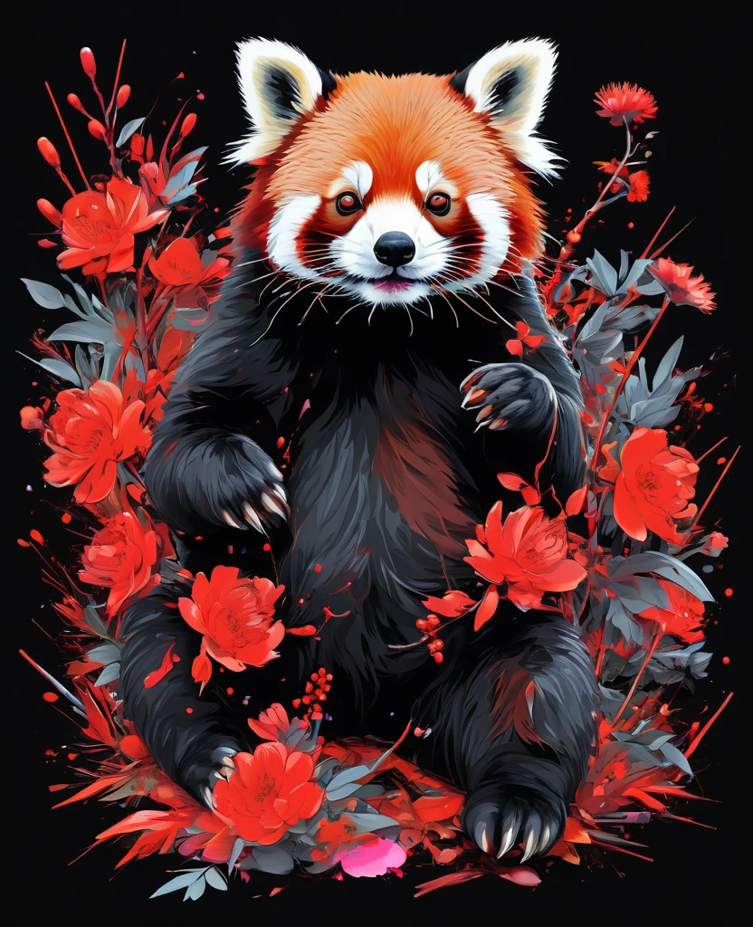Graffiti, scribble, Comics by Petra Cortright, best quality, masterpiece, red panda artwork, Representative work, official art, Professional, Ultra intricate detailed, 8k, red panda art, Black background 