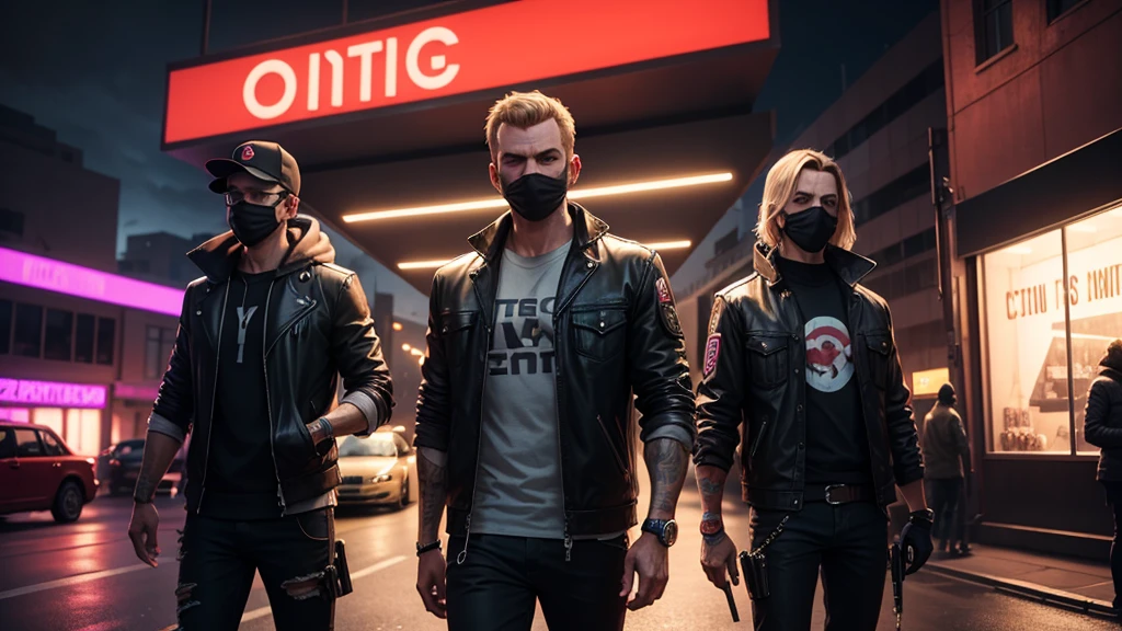 Gta 5 band, Bandits, Road, night, girls, 4K, 8 k, realistically, night, neon, city, gang, Gta5