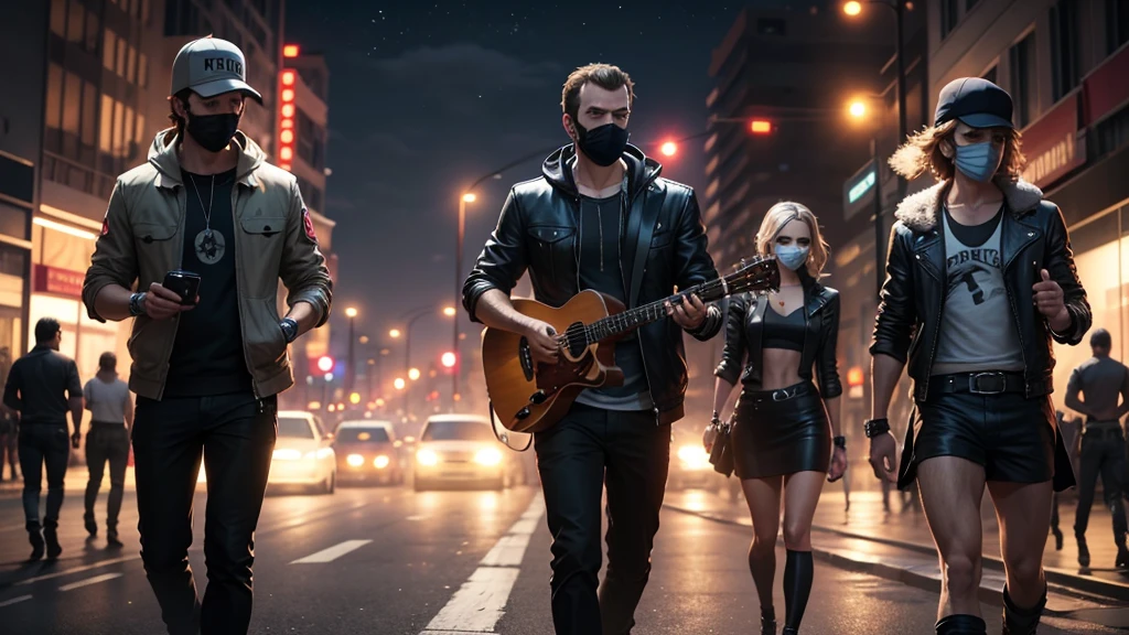 Gta 5 band, Bandits, Road, night, girls, 4K, 8 k, realistically, night, neon, city, gang, Gta5