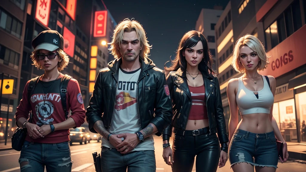 Gta 5 band, Bandits, Road, night, girls, 4K, 8 k, realistically, night, neon, city, gang, Gta5