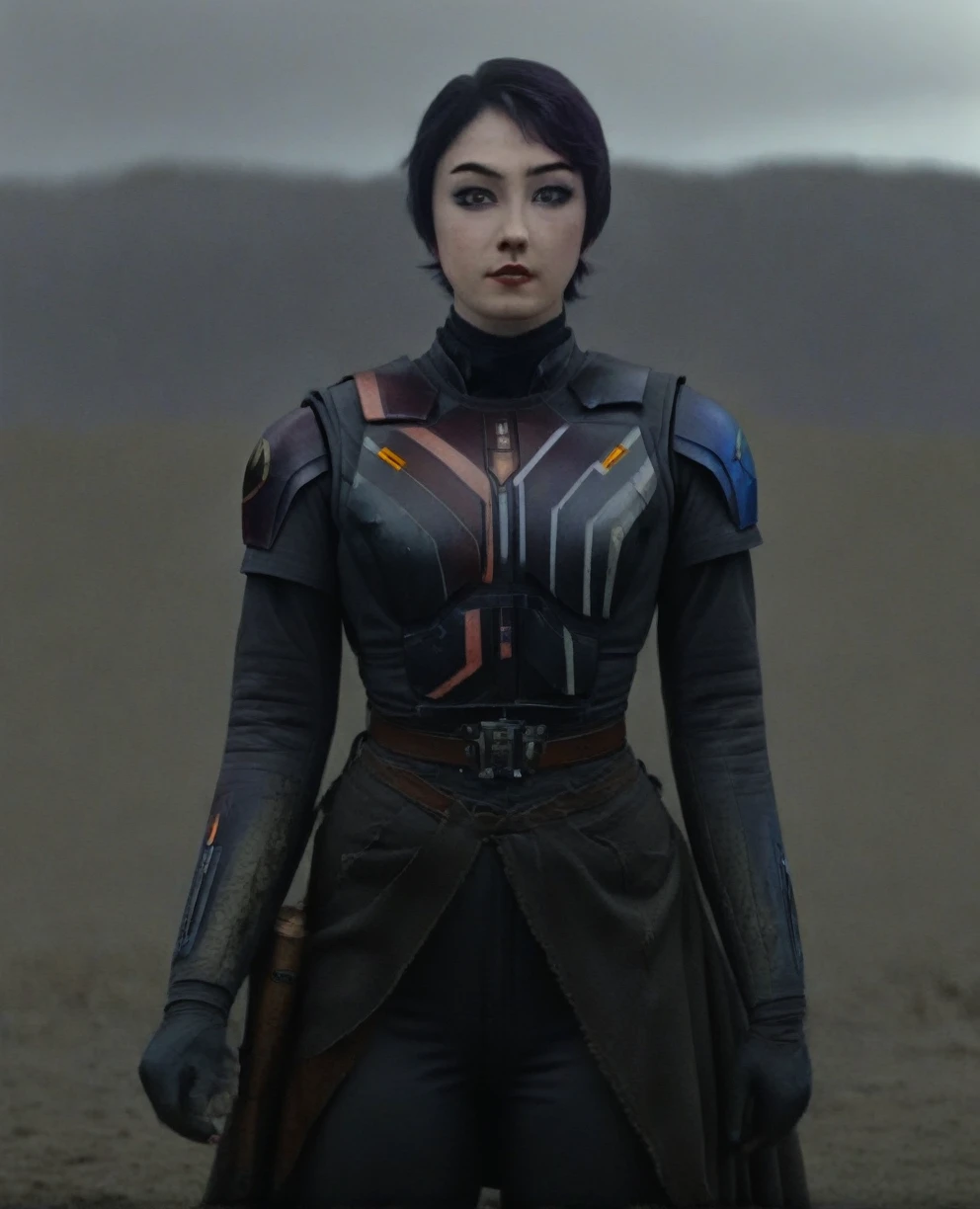 score_9,score_8_up,score_7_up,score_6_up, Trilla,green eyes,black hair, upper body, wet, armor,gloves,black bodysuit,black cape,belt,rain, science fiction,sith base, star wars, outdoors, rain, solo,fflixbag
wearing armor
sabine wren
