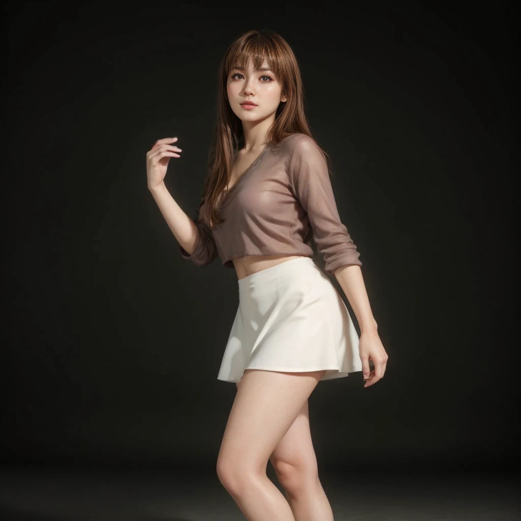 Kasumi, brown eyes, (best quality, ultra-detailed), (realistic:1.37), beautiful and detailed face, ultra-realistic texture, delicate face, delicate body, red lipstick, bright colors. High definition, 8K.