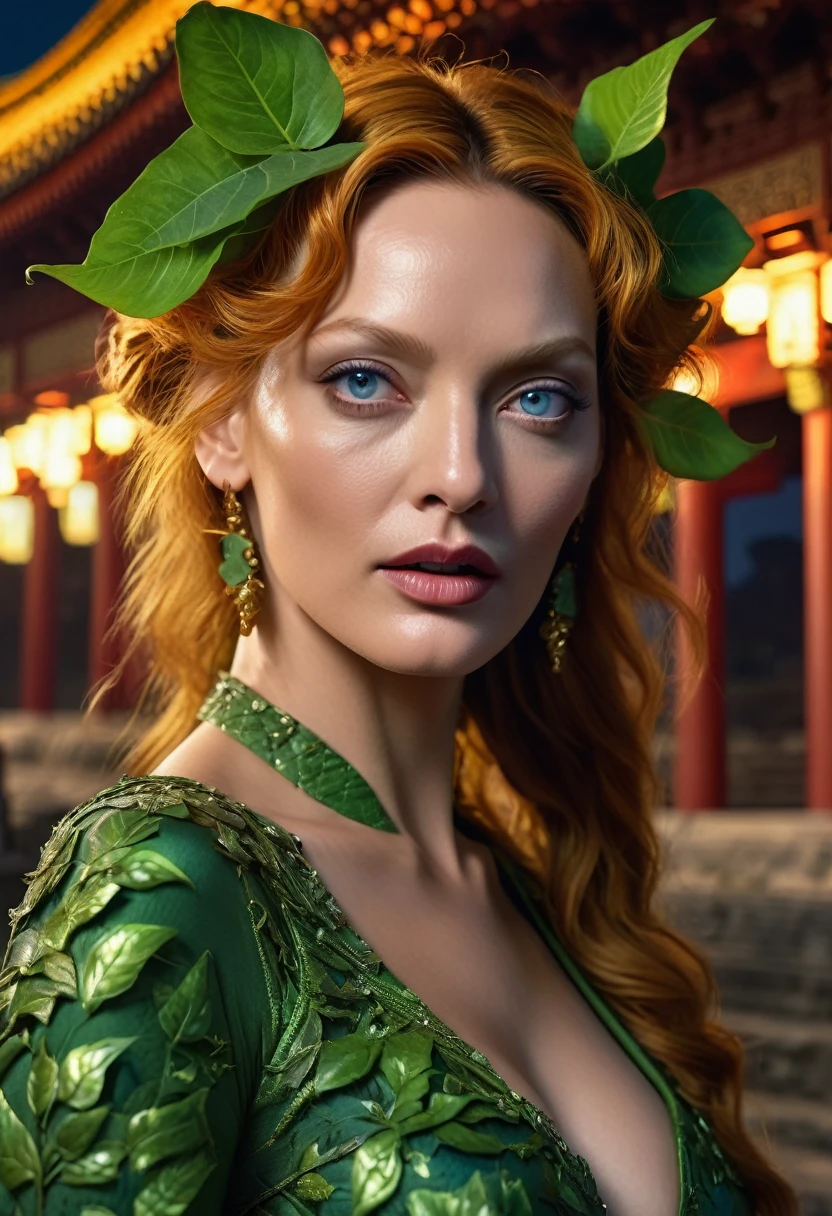 Ultra realistic extremely beautifully detailed 8k, young uma Thurman,
picture of 1 gorgeously cute and cool woman uma poison ivy exploring a forbidden city at night, extremely detailed eyes mouth and facial features, gorgeous breathtaking composition and epic cinematic lighting