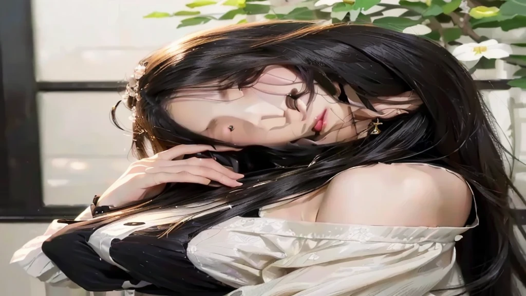Araffe Asian woman with long hair and a black and white top, korean girl, female korean idol portrait, with long hair and piercing eyes, ulzzang, realistic young anime girl, young and adorable korean face, artwork in the style of guweiz, beautiful asian girl, beautiful anime girl, anime girl in real life, ig model | germ of art