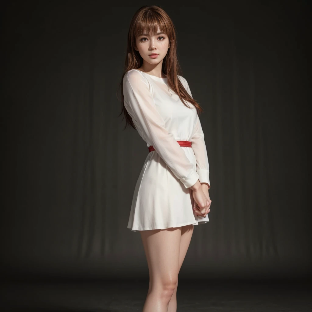 Kasumi, brown eyes, (best quality, ultra-detailed), (realistic:1.37), beautiful and detailed face, ultra-realistic texture, delicate face, delicate body, red lipstick, bright colors. High definition, 8K.