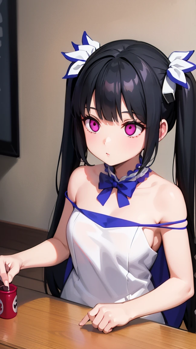 1 Girl,Browsing Caution, Brain W.M., ((stand up)), ((Evil costume)),danmachiHestia, Hestia, ,Black Hair, Twin tails,(((big 1.8))), clavicle, Glowing purple eyes,Absurd, brainwashing,Hollow Eyes, ((Expressionless, Emotional Removal)),avert your eyes , Full body portrait, ((indoor, Dark Factory)),night, (Highest quality、4K、8K、High resolution、Must have:1.2)、Very detailed、(reality、reality的なです、reality的な:1.37)、Ticker、Hyper HD、Studio Lighting、Ultra High Definition Paint、Sharp focus、Physically Based Rendering、Very detailedな、Professional specifications、Vibrancy and color、Blurred、Sports portrait、landscape、Horror Style、Anime Big 、sf、photograph、Concept Artist、Five Fingers, Perfect body,  {{{masterpiece}}}, {{{Highest quality}}}, {{Very detailed}}, {shape}, {{Very delicate and beautiful}},Improved cost performance、All Roles、Canon 5D MK4でphotograph、photograph, 