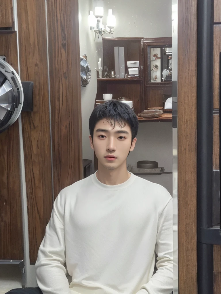 Best Quality, 8k, Masterpiece, (Portrait: 1.3), (photo realistic:1.4), (hyper realistic:1.4), Sharp Focus, looking at viewer, (smoother lighting:1.1), (increase cinematic lighting quality:0.9), realistic lighting, backlighting, light on face, ray trace, (brightening light:1.2), (Increase quality:1.4), sharp detail, (best quality real texture skin:1.4), finely detailed eyes, black_eyes, finely detailed face, 25 year old Korean man 

