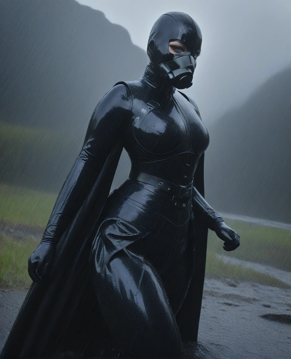 score_9,score_8_up,score_7_up,score_6_up, Trilla,green eyes,black hair, upper body, wet, armor,gloves,black bodysuit,black cape,belt,rain, science fiction,sith base, star wars, outdoors, rain, solo,fflixbag
wearing armor
sabine wren
