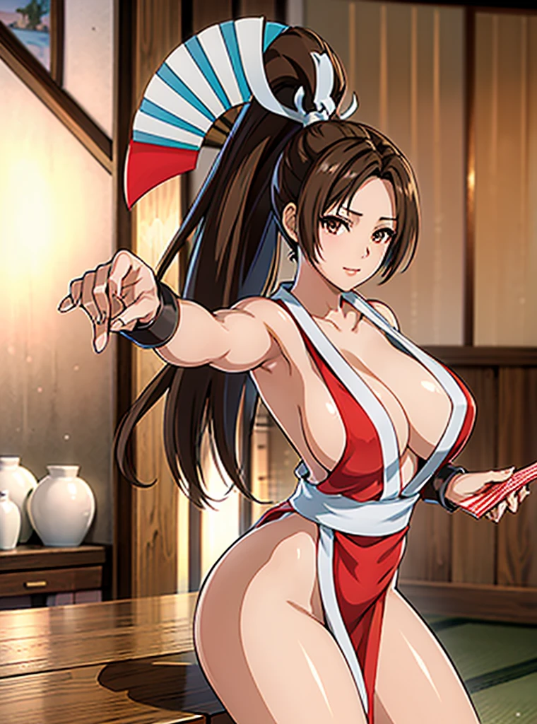 ((8K)), ((32k)), ((Highest quality)), ((masterpiece)), ((超High resolution)), ((Tmasterpiece))、((8K)), ((32k)), ((Highest quality)), ((masterpiece)), ((超High resolution)), Fine skin、女性1 person、pink sexy dresses、((Mai Shiranui:1.2)), Expose your shoulders、Brown Hair, Brown eyes, Long and high ponytail, hair band, 1 person、Captivating Smile Age 25, Japanese Mature, beautiful指, beautiful長い脚, beautiful体, beautiful鼻, beautifulキャラクターデザイン, Perfect Eyes, Perfect Face, jewelry, hair ornaments, king of fighters,((Large handheld fan:1.6))、
(Tabletop, Highest qualityの, Highest quality, beautifully、beautiful: 1.2), Very detailed, More detailed,適切な体のProfessionalポーション,Tabletop,Ultra-high quality output images,High resolution,Intricate details,Very delicate and beautiful hair,Realistic photos,dream-like,Professionalの照明,Realistic Shadows,Focus Only,
(Big Breasts:1.2,) , フローティングスカートFine skinの質感, High quality fabric, High quality metallic texture、((Beautiful and dense face))、RAW Photos、Professional, Ultra-fine painting, ((alone)), beautiful胸、Highest quality, Very detailed, Very detailed詳細, Finer details, so beautiful,(Five Fingers, Four fingers and thumb),Concept Art, Anime fantasy artwork, Detailed fantasy art,8KHigh resolution, Detailed Art, 8 Slim legs, Defined, Defined fingers