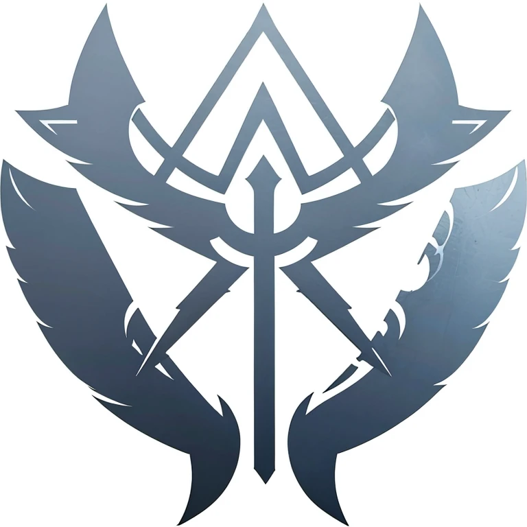 Organic logo using several different weapon types, simple for a metal faction in an RPG world, iron emblem, only gray color, resistant, adaptive, Symmetrical, chic, high qualiy, details always with square corners, com fundo branco