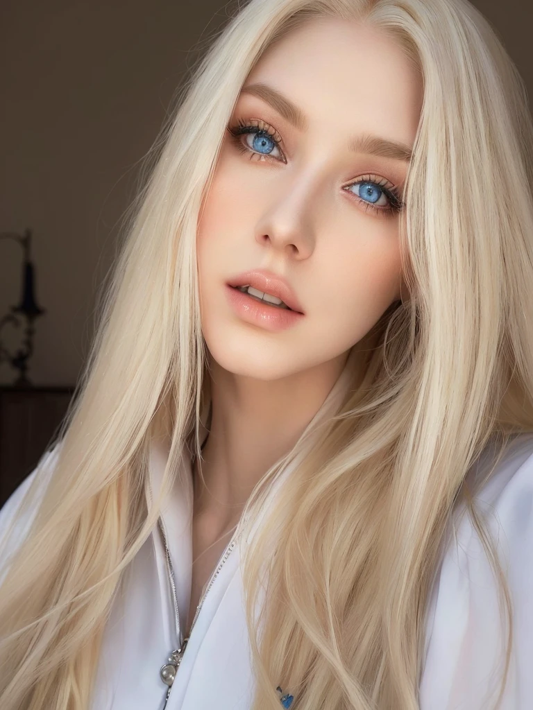 blonde woman with blue eyes and long hair posing for a photo, ava max, long blonde hair and large eyes, Anna Nikonova aka Newmilky, yelena belova, perfect white haired girl, blonde hair and large eyes, angelawhite, angelina stroganova, dasha taran, Aleksandra Waliszewska, Yulia Gorokhova