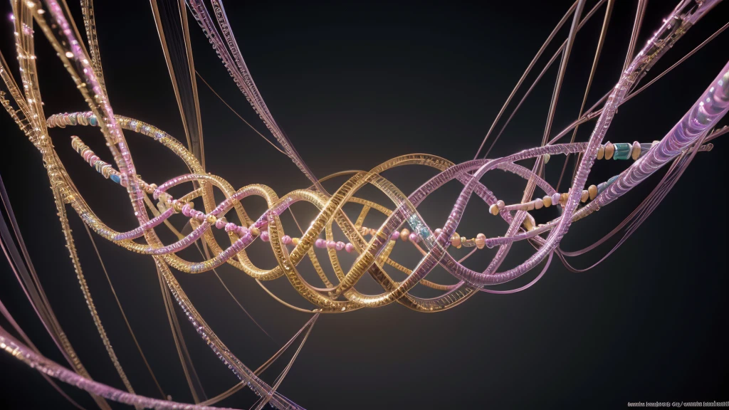 Create a highly detailed 4K image of DNA molecules. Represent a DNA double helix in a precise and detailed way, showing the nucleotides that form the filaments, the hydrogen bonds between the nitrogenous bases (adenine, thymine, cytosine and guanine), and the characteristic spiral structure. Use subtle colors to differentiate nitrogenous bases and highlight the three-dimensional structure of DNA. The image should capture the beauty and complexity of molecular biology, conveying a sense of scientific precision and structural elegance.