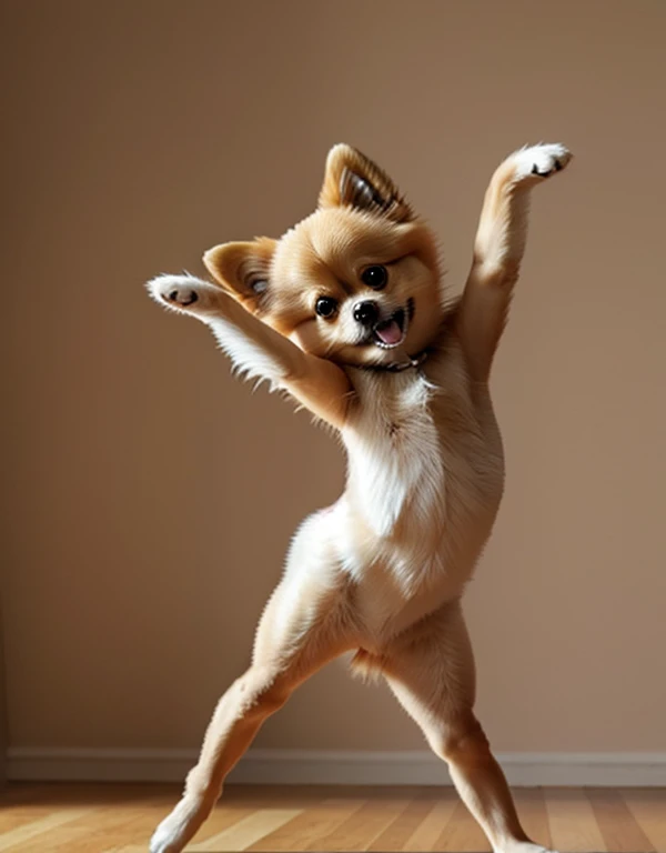 masterpiece, best quality, photorealistic, pomeranian doing ballet