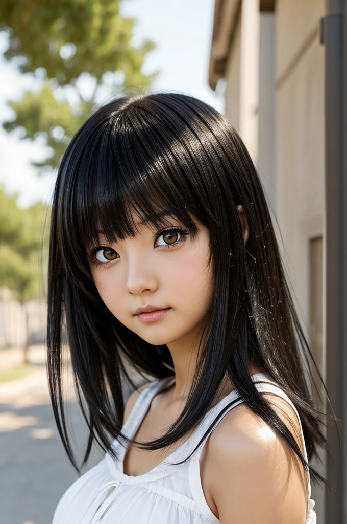 (anime girl) (angel)(long black hair) (short) brown eyes