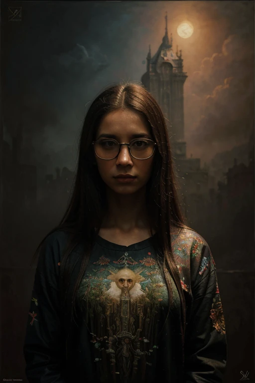Artistic painting competition Winner of the national painting competition, nerdy Panamanian woman, in the Zdzisław Beksiński artistic style
