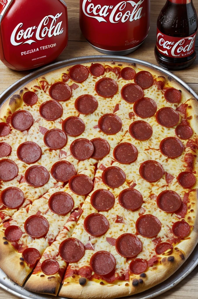 Pepperoni pizza with coca cola soft drink drinks