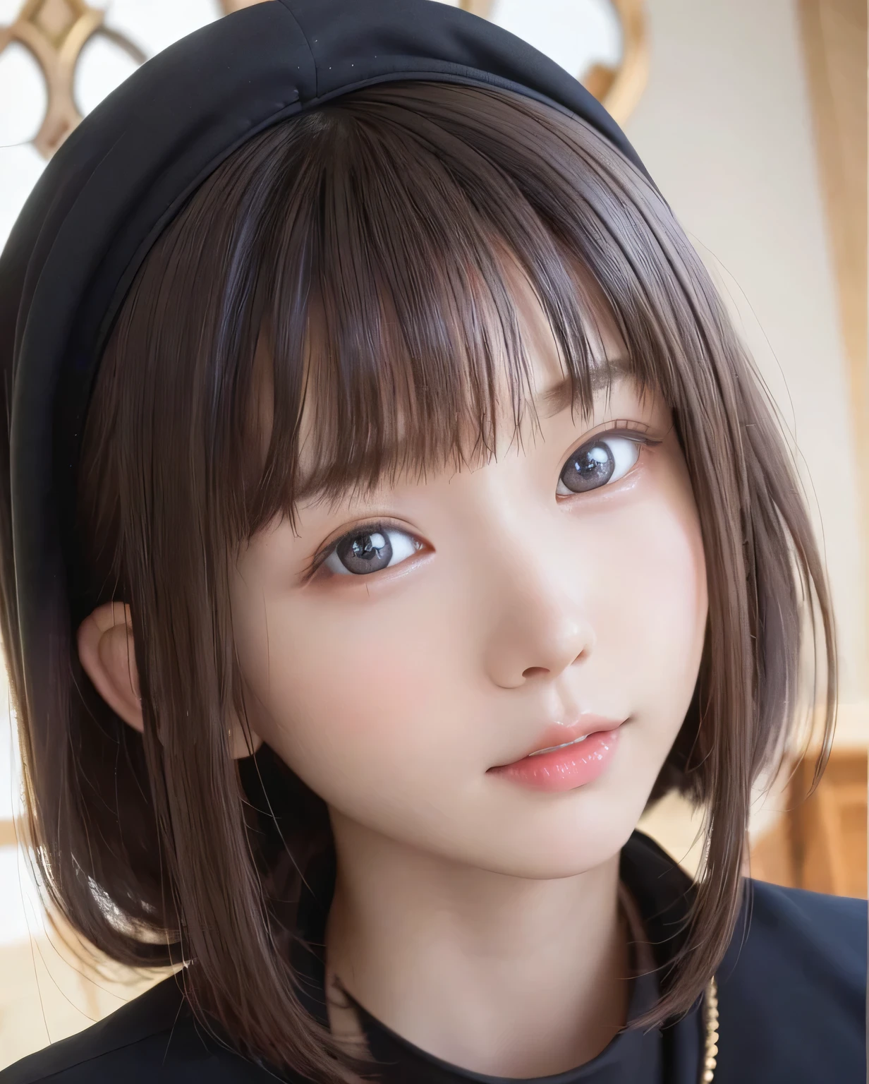 8K、masterpiece、Highest quality、High resolution、Super Resolution、Very detailed、 ((Close-up shot of face)) 、(1. Cute girl、(14 years old)、slim、thin、Flat Body)、Monasticism, cross, Bible, Gray Hair, church, Realistic and detailed eyes  