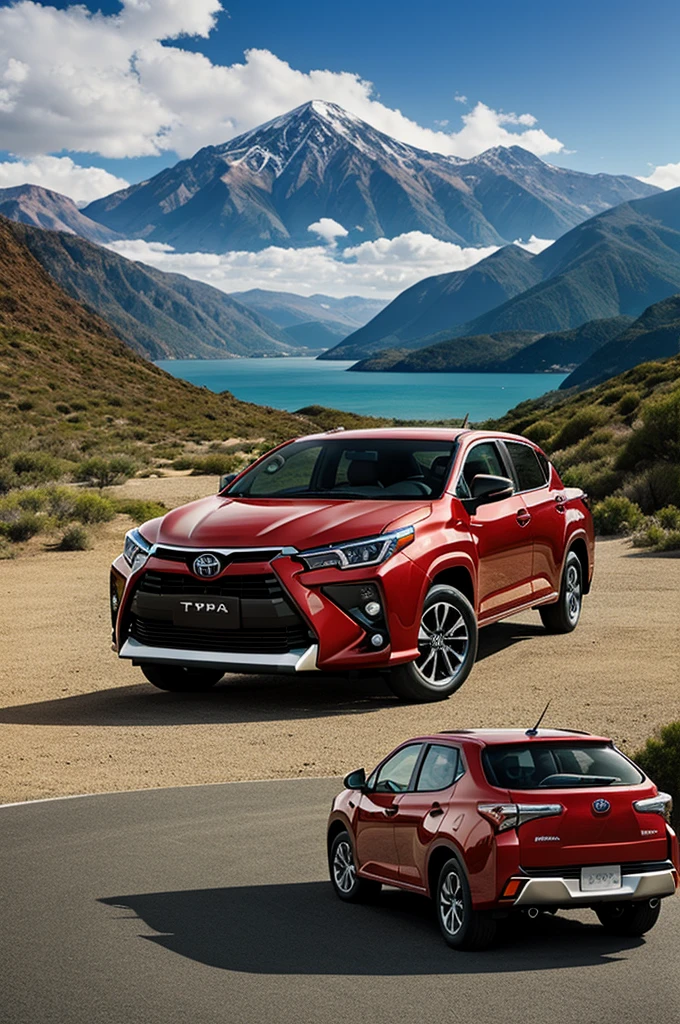 Make an advertisement in Spanish about a Toyota Plan, included Toyotas and landscapes
