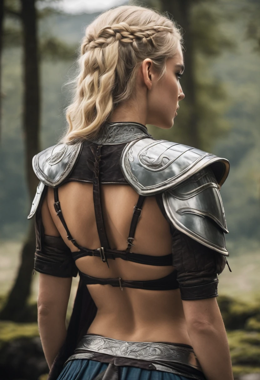 rear view of sexy young blonde female valkyrie 