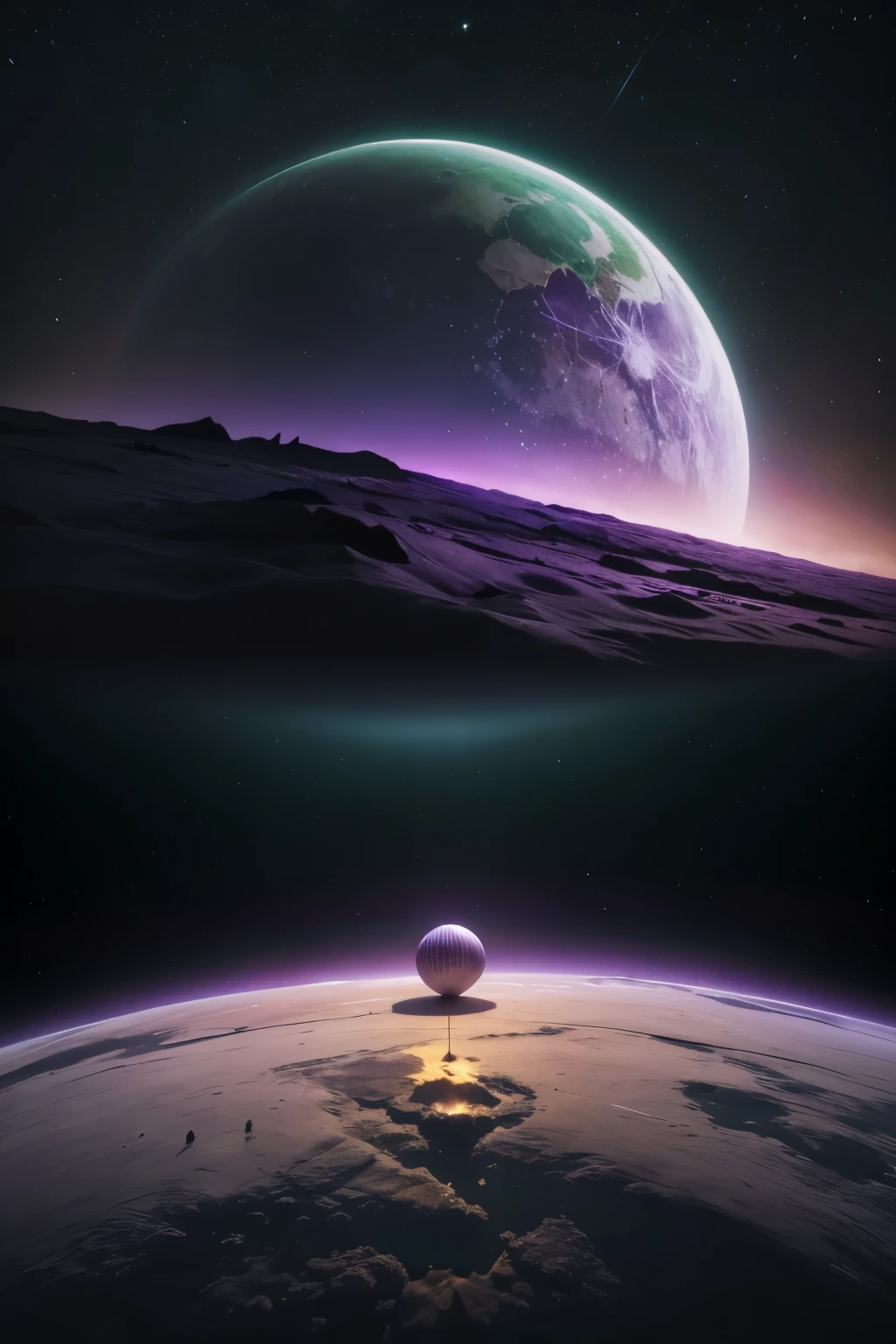 as if you were on another planet with the color purple, purple and the green sky, em low poly