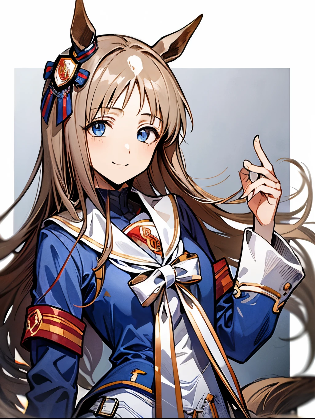 grass wonder \(Umamusume\), 1 girl, Solo, Best Quality, masutepiece, 8K, High resolution, Ultra-detailed, lightsmile, Blue jacket, White sailor color, Long sleeves,