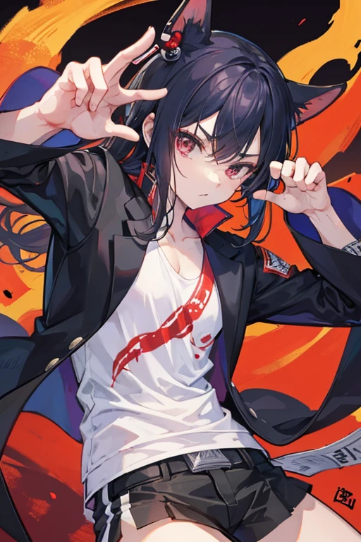 Japanen Gangster, Fighting Pose, Killing Qi, wear the Sarashi like bandage, jacket come off
