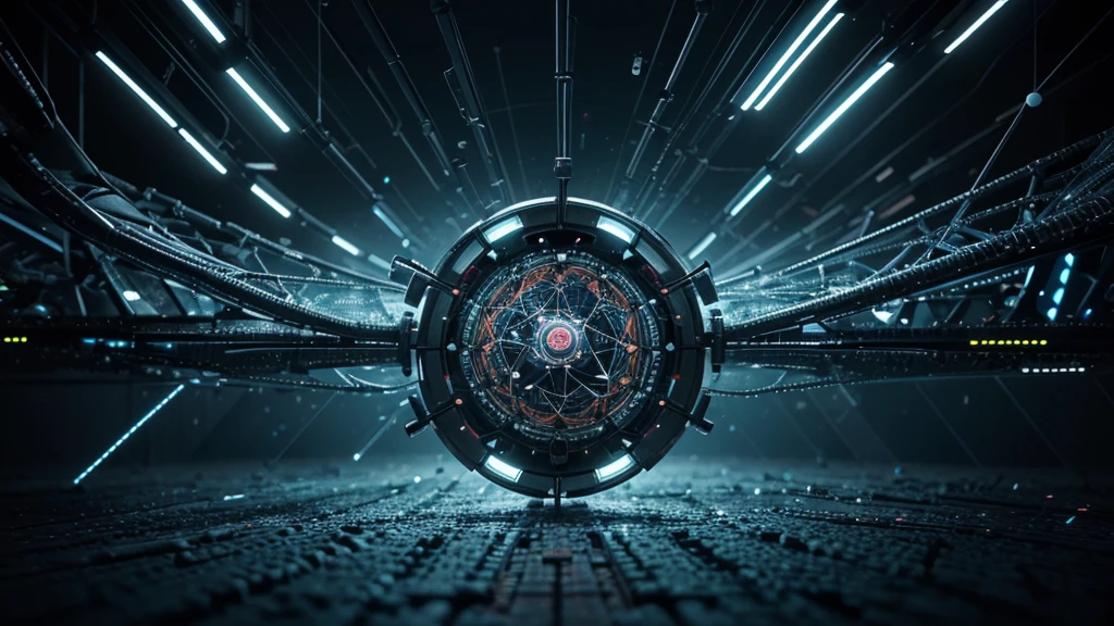 Create a 4K image that represents the interaction between viruses and technology. Utilize a stylistic approach that combines microscopic virus elements, such as its molecular structure and viral proteins, with modern technological elements, as electronic circuits, lines of code or digital interfaces. Integrate vibrant, contrasting colors to highlight both the biological and technological nature of the image. The composition must convey a fusion between biology and technological innovation, exploring the intersection between these two worlds in a visually intriguing and creative way.
