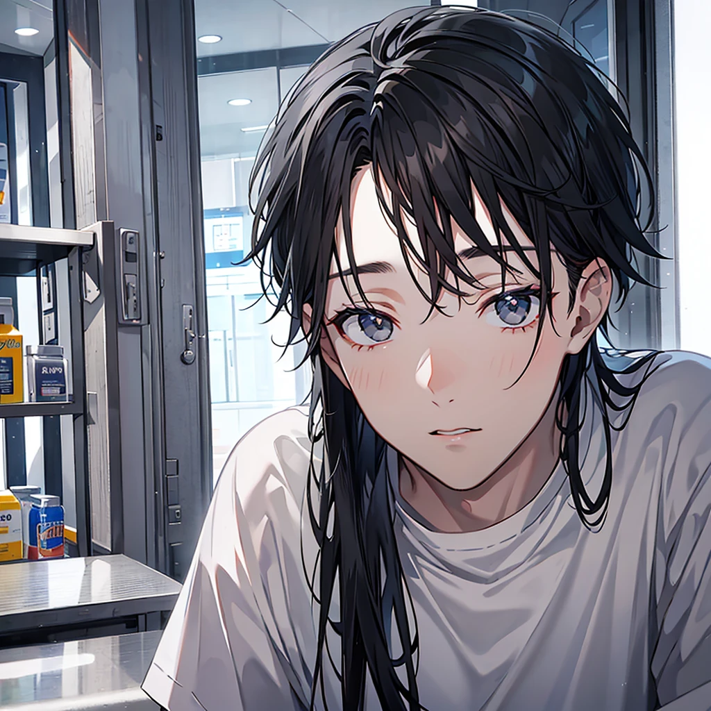black hair, gray eyes, male,