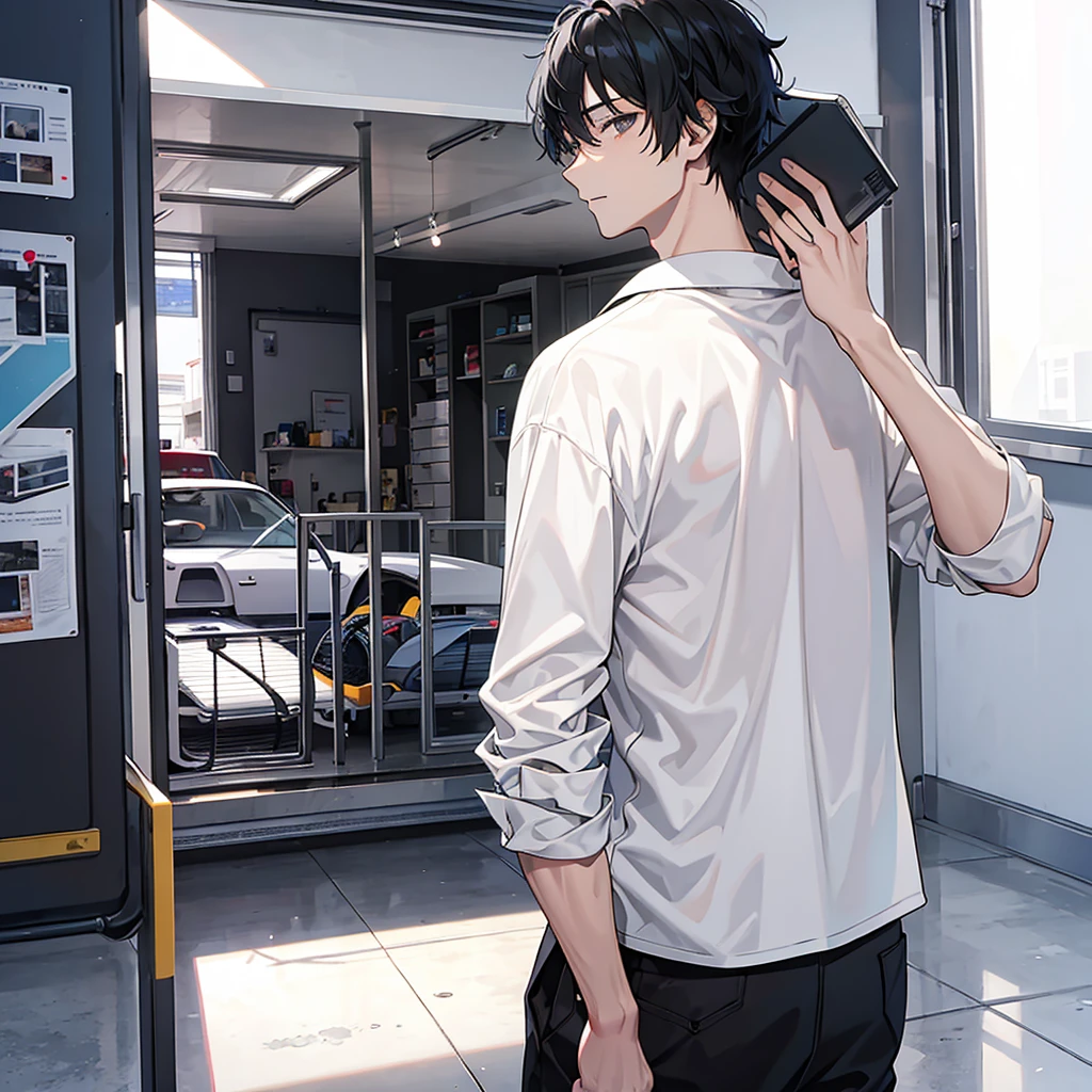 black hair, gray eyes, male,