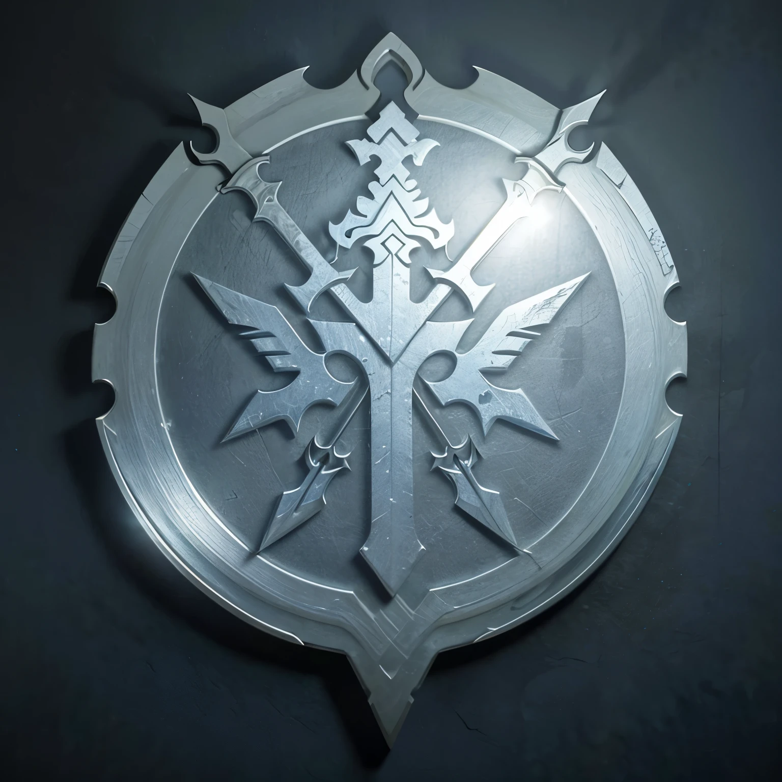 Organic logo using several different weapon types (swords, daggers, hammers, rifles, Axes, spears, alabardas), simple for a metal faction in an RPG world, iron emblem, only gray color, resistant, adaptive, Symmetrical, chic, high qualiy, details always with square corners, com fundo branco