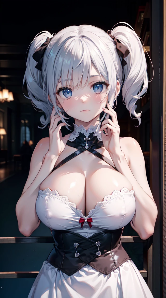 (Best quality at best, 4K, 8K, A high resolution, masterpiece:1.2), ultra - detailed, Nice face, detailedfacialfeatures, Breast size is large, Realistic skin, wears white summer dress, underbust singe, sleeveless top, (A high resolution: 1.1), (actual: 0.9), (Vibrant colors), (youthful), (dynamics), (beautiful  detailed face), (detailedfacialfeatures), (Breast size is large), (one bar prison), dildo in pussy