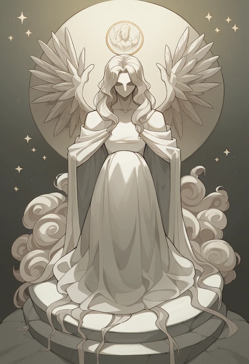  Close-up footage of a stoic statue in a dark, gothic universe-themed setting. The statue depicts a philosopher in a thoughtful pose, with flowing robes, illuminated by a soft, cinematic light. The background is filled with stars and cosmic elements, creating a mystical and contemplative atmosphere, captured in 35mm film style.