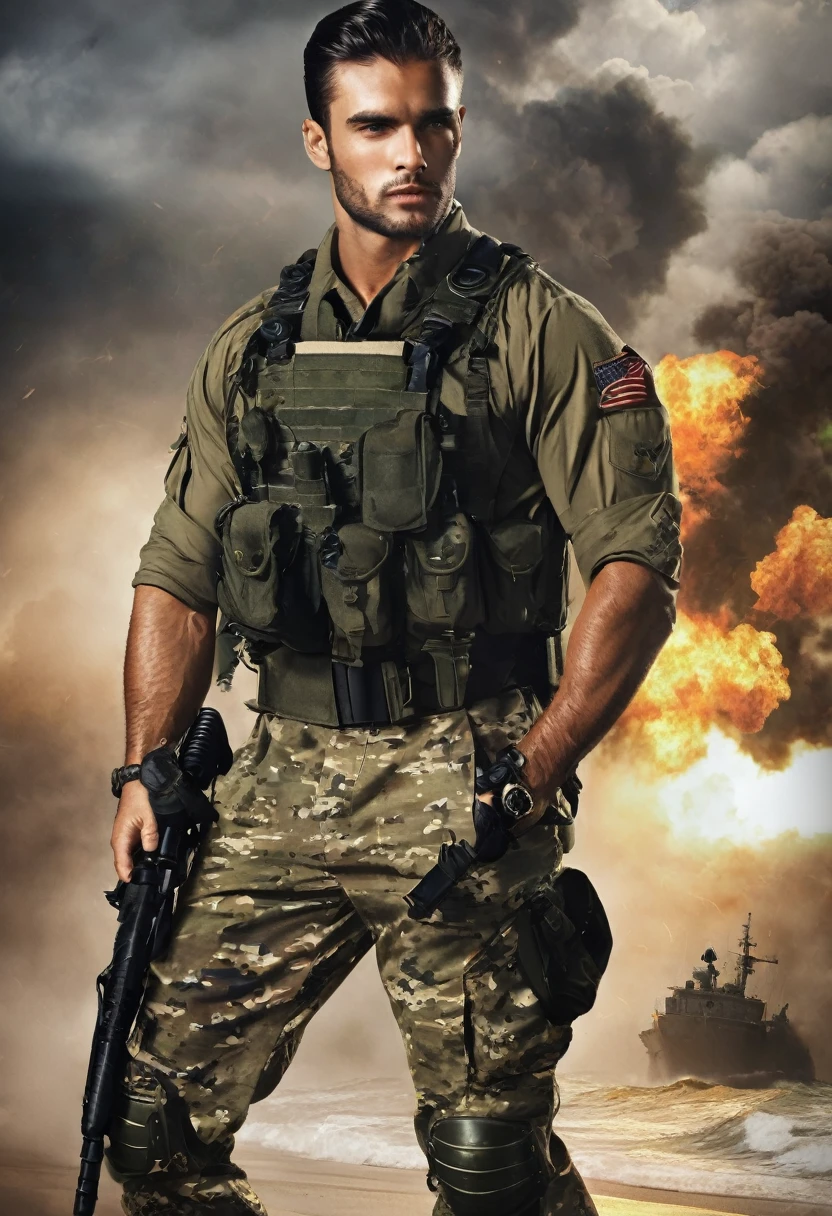 Create a very handsome and military dark romance man