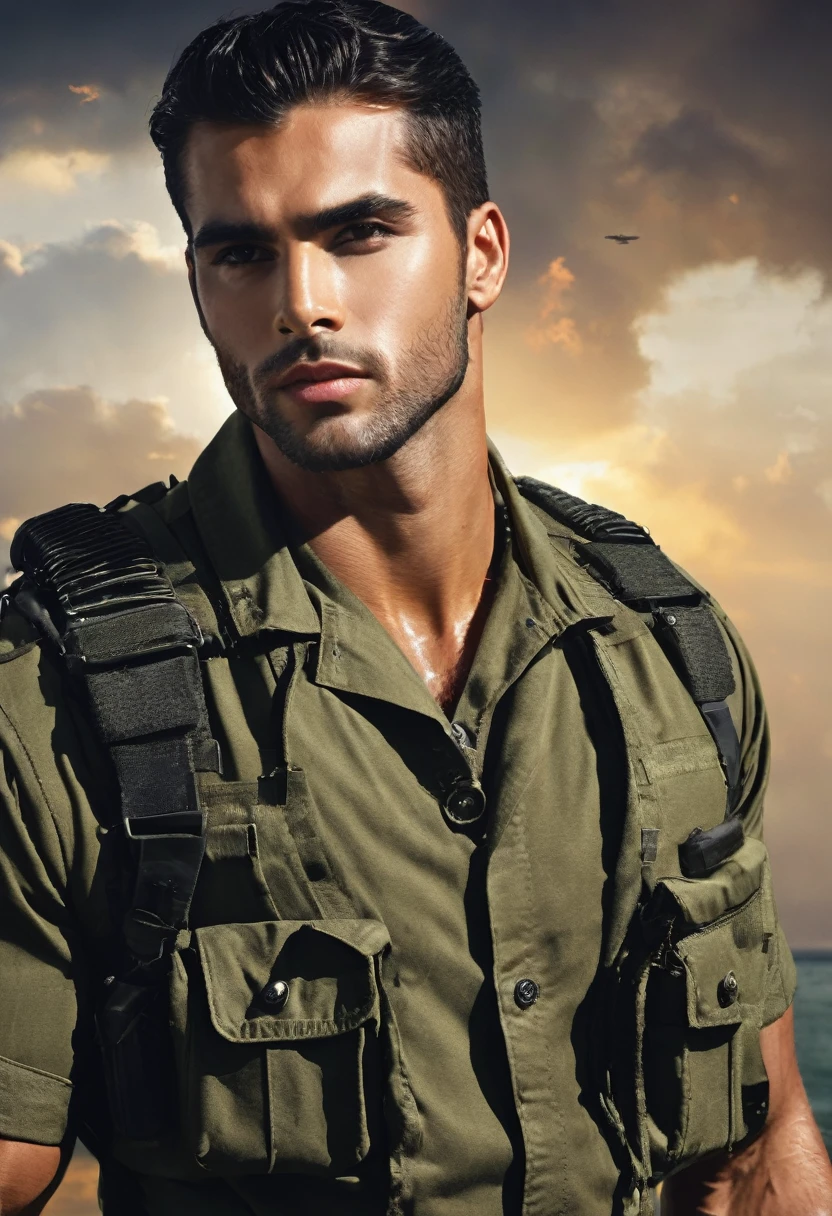 Create a very handsome and military dark romance man