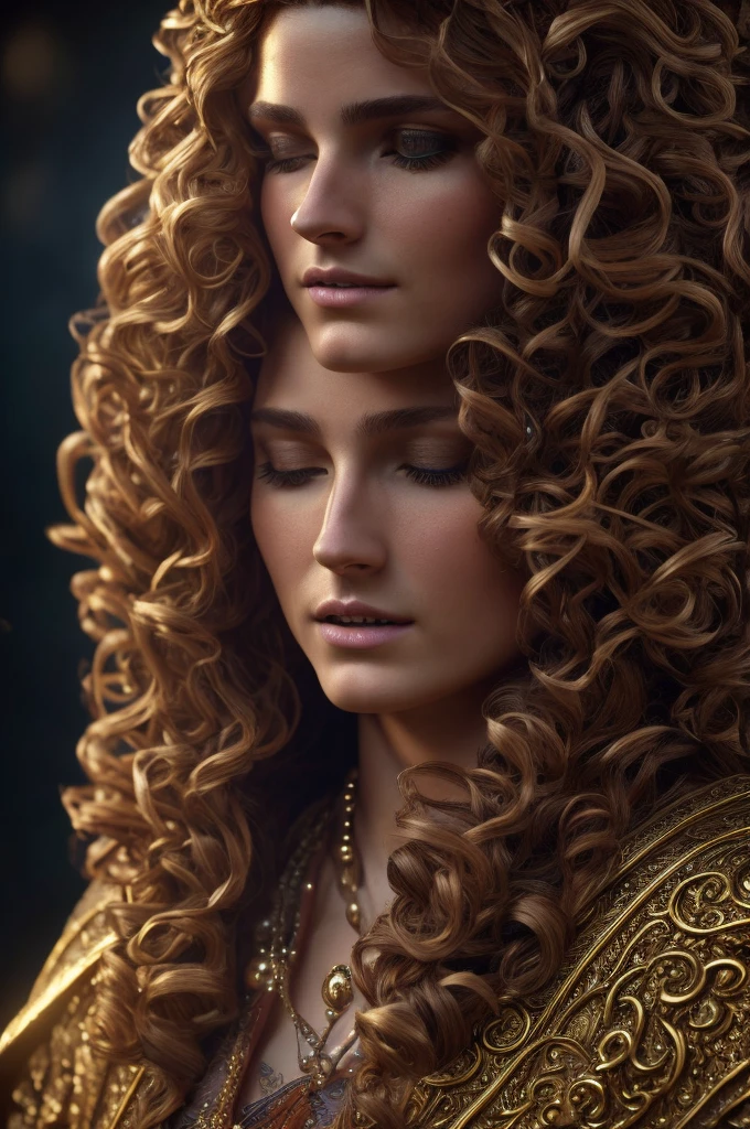 a Breton bard-priest hybrid worshiper of Dibella, intricate detailed portrait, ornate ceremonial robes, flowing hair, serene expression, glowing divine aura, warm lighting, photorealistic, masterpiece, cinematic composition, hyperrealistic, 8k, extremely detailed, sharply focused, vivid colors, dramatic lighting, fantasy art