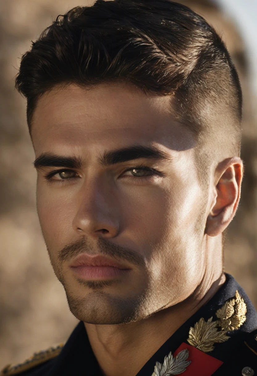 Create a very handsome and military dark romance man