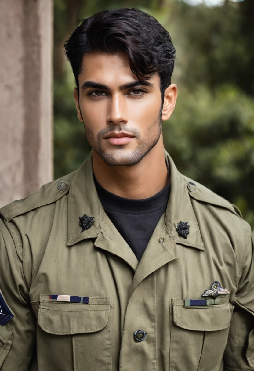 Create a very handsome and military dark romance man with attractive look
