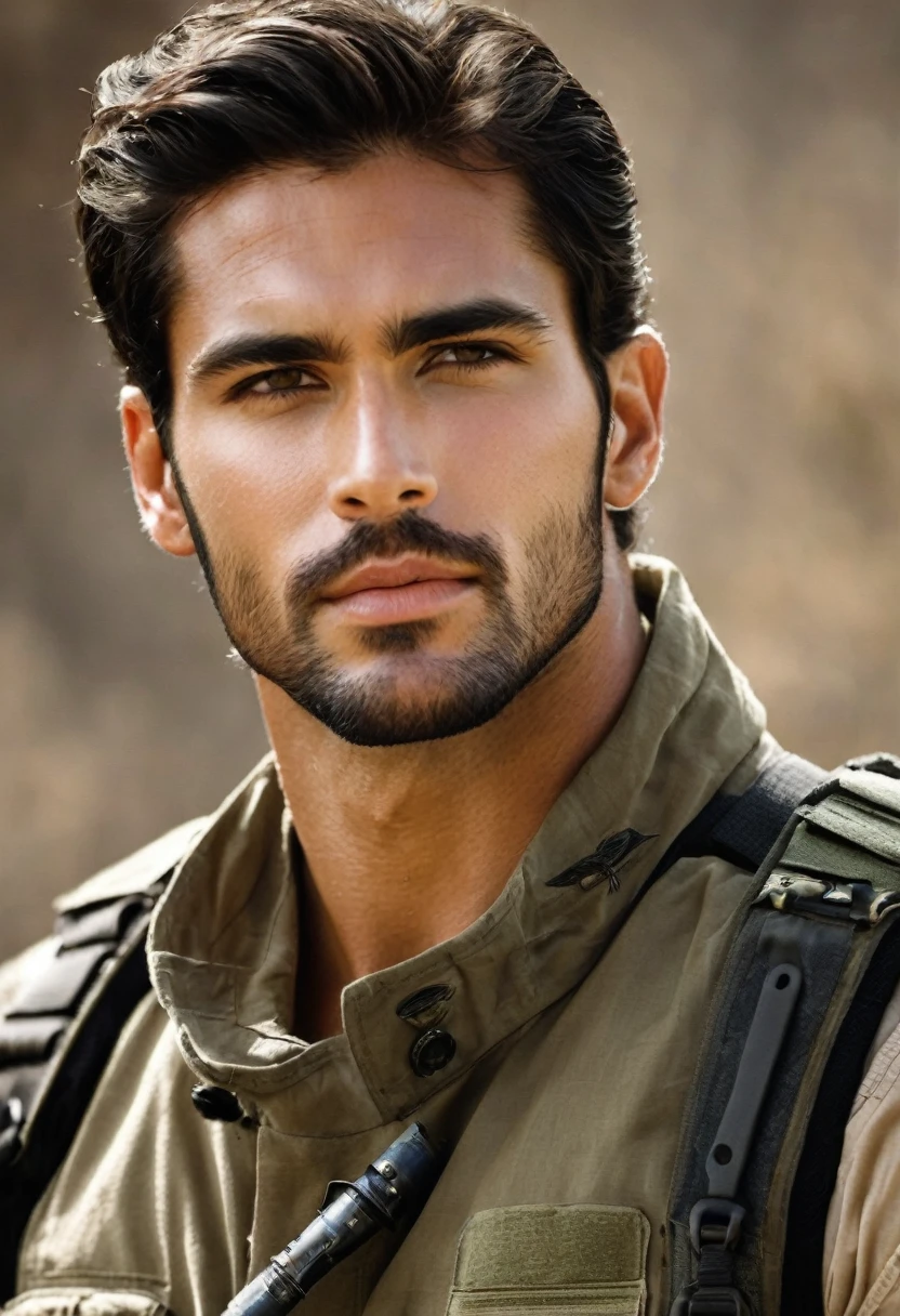 Create a very handsome and military dark romance man with attractive look