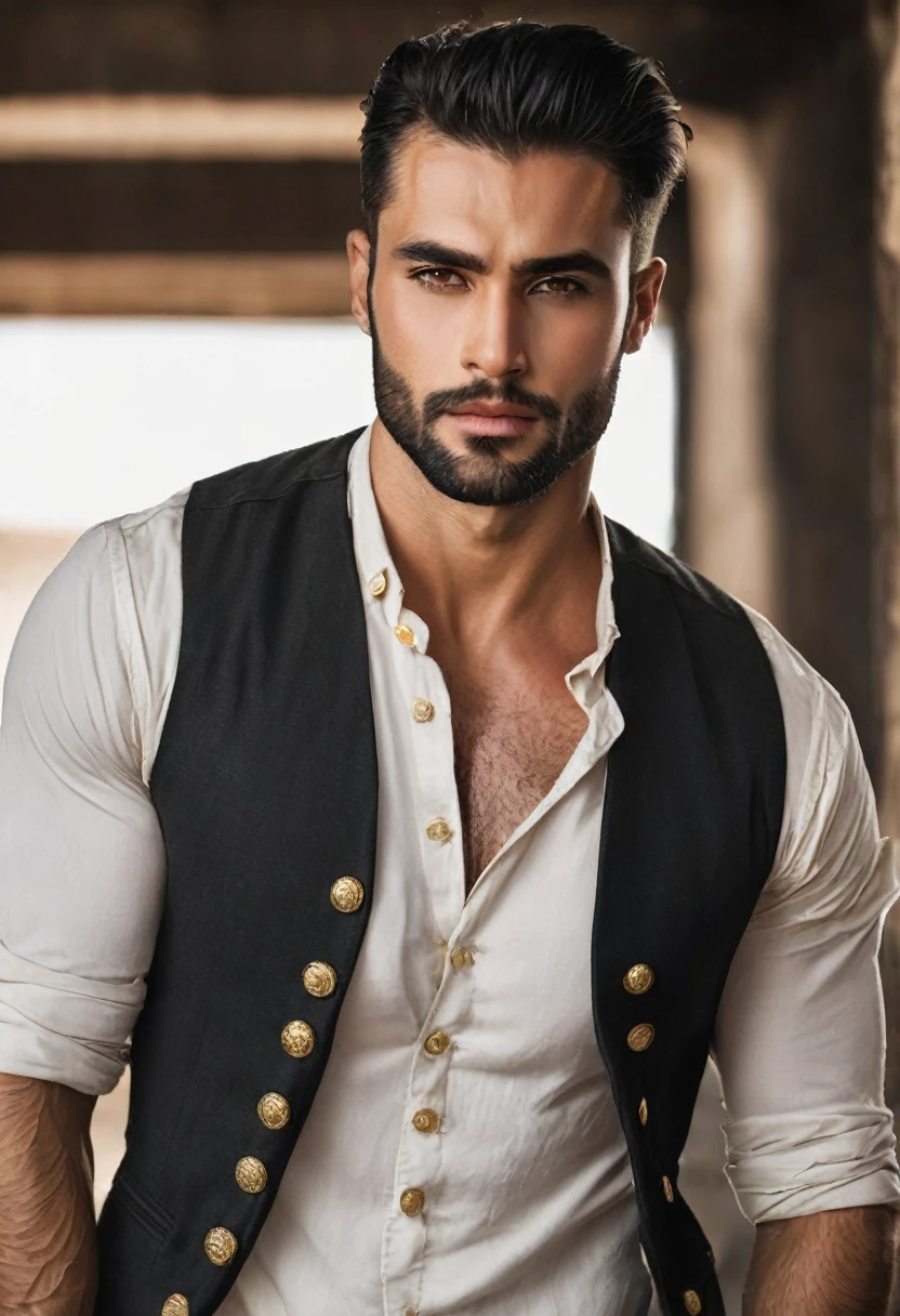 Create a very handsome and military dark romance man with attractive look without beard